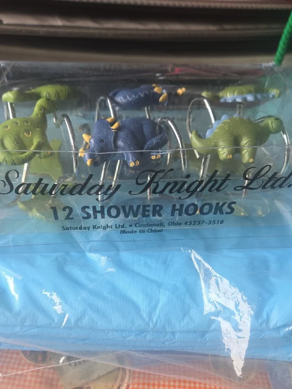 Dinosaur Kids Shower Curtain Hooks - Blue & Green